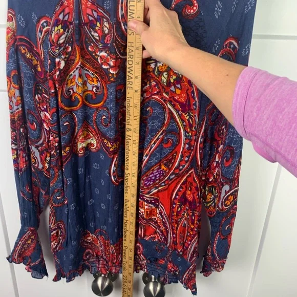 Venus Peasant Boho L Blouse Smocked Top Paisley Colorful Western Americana - Picture 8 of 10